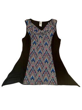 One Fashion Womens L Cowl Neck Top Geometric Print Sharkbite Hem Made USA